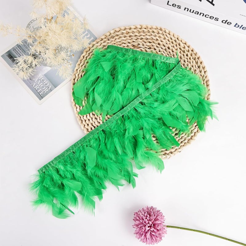 MAOFENG 2 Yards Natural Turkey Feathers Trim Sewing Fringe Fashion Dress Sewing 4-6inch for DIY Handicrafts Costumes Decoration,Green - Image 5